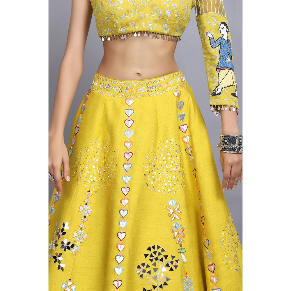 Arpita Sulakshana Yellow Handpainted Lehenga Blouse with Dupatta (Set of 3)
