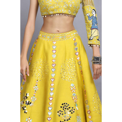 Arpita Sulakshana Yellow Handpainted Lehenga Blouse with Dupatta (Set of 3)