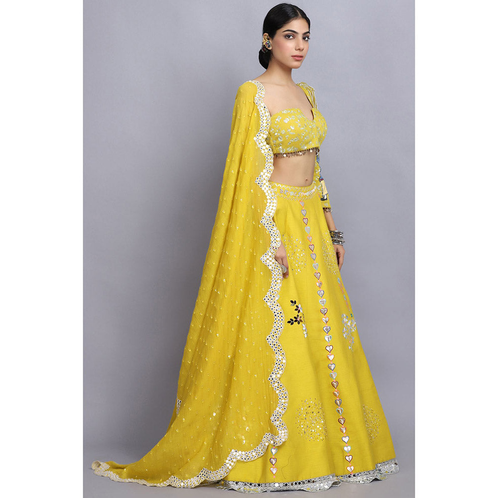 Arpita Sulakshana Yellow Handpainted Lehenga Blouse with Dupatta (Set of 3)