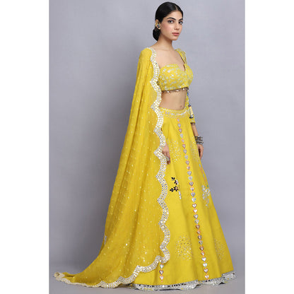 Arpita Sulakshana Yellow Handpainted Lehenga Blouse with Dupatta (Set of 3)