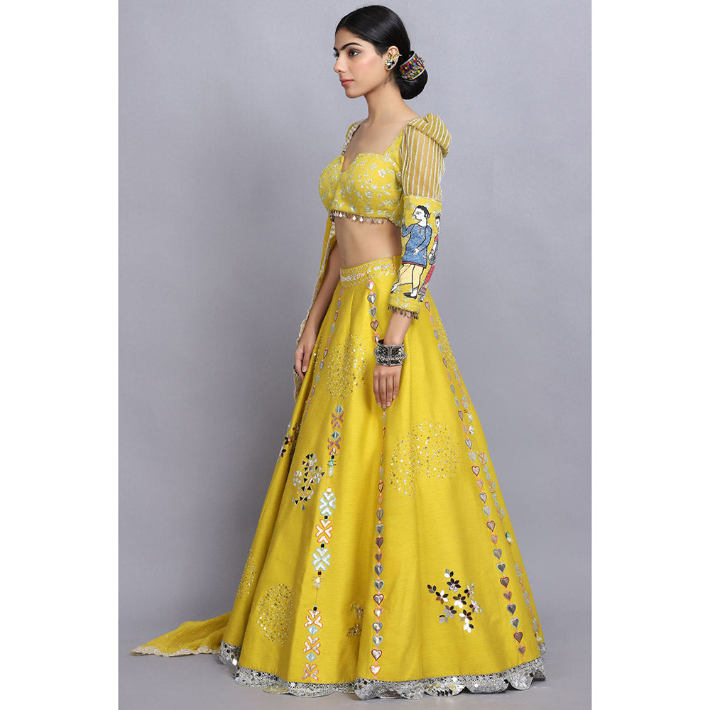 Arpita Sulakshana Yellow Handpainted Lehenga Blouse with Dupatta (Set of 3)