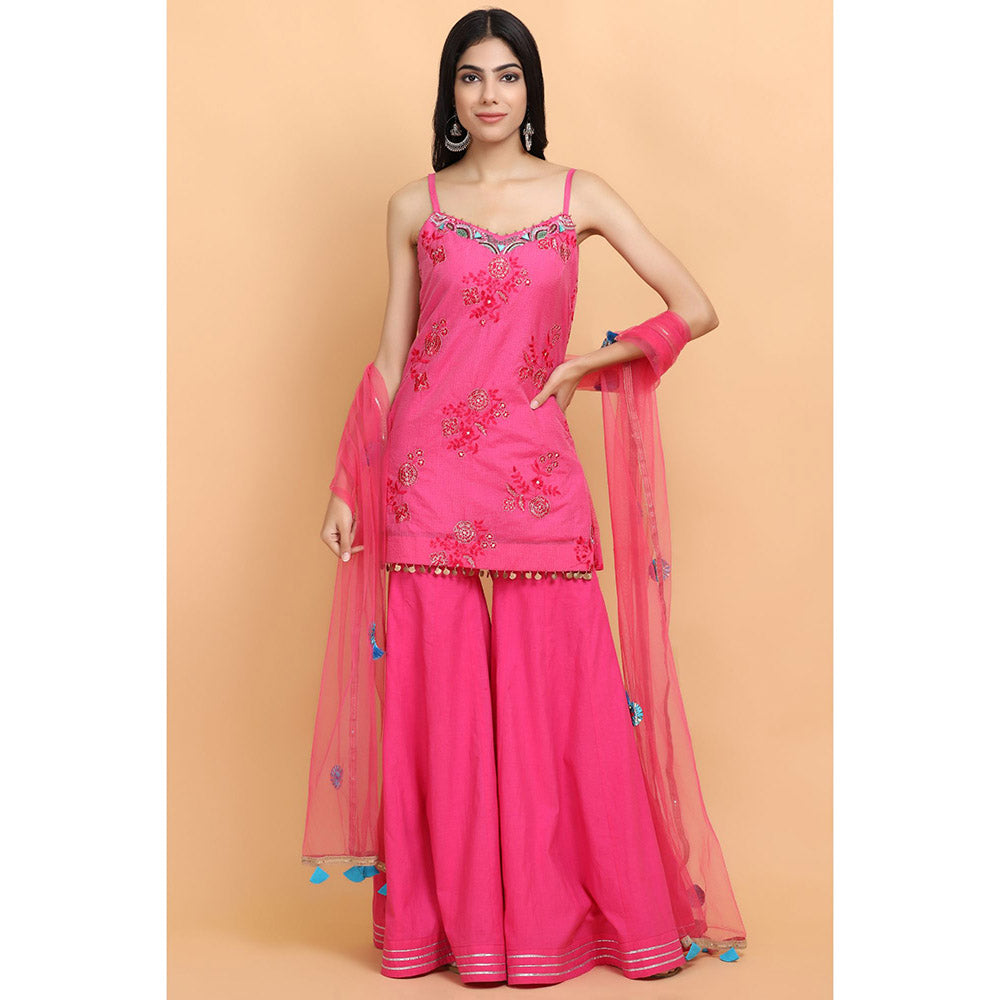 Arpita Sulakshana Raspberry Pink Kurta Sharara with Dupatta (Set of 3)