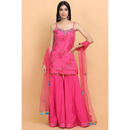 Arpita Sulakshana Raspberry Pink Kurta Sharara with Dupatta (Set of 3)