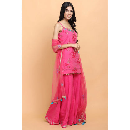 Arpita Sulakshana Raspberry Pink Kurta Sharara with Dupatta (Set of 3)
