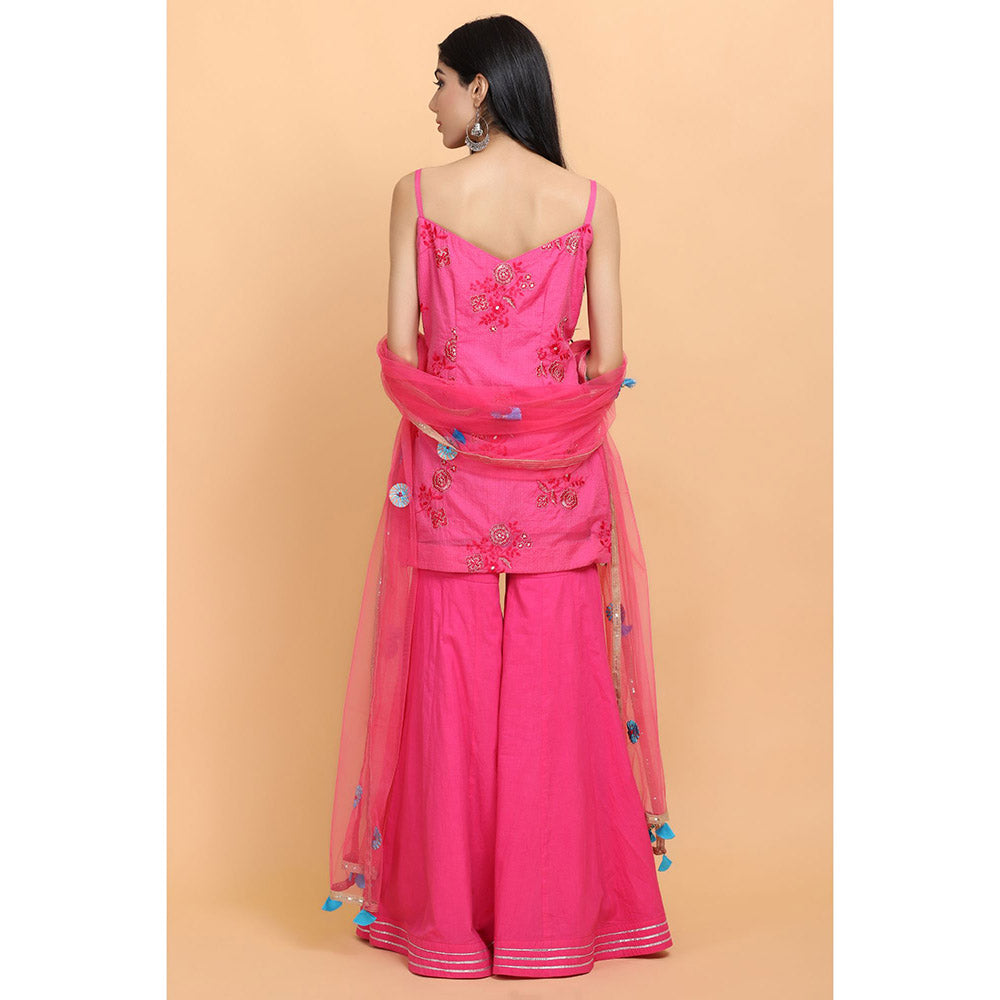 Arpita Sulakshana Raspberry Pink Kurta Sharara with Dupatta (Set of 3)
