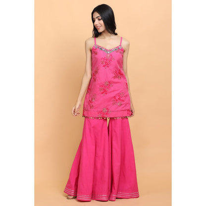 Arpita Sulakshana Raspberry Pink Kurta Sharara with Dupatta (Set of 3)