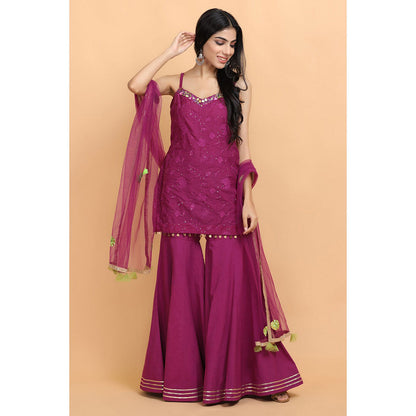 Arpita Sulakshana Wine Kurta Sharara with Dupatta (Set of 3)