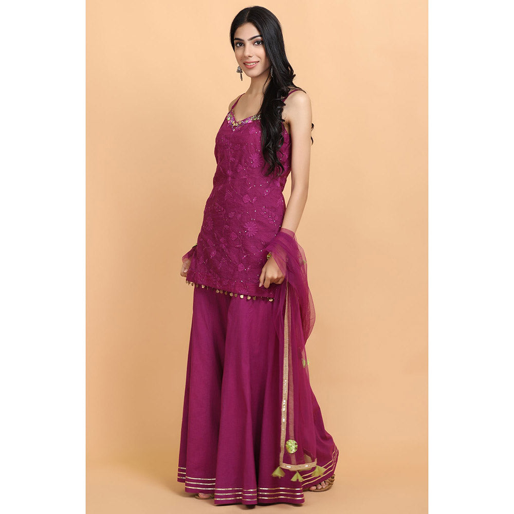 Arpita Sulakshana Wine Kurta Sharara with Dupatta (Set of 3)