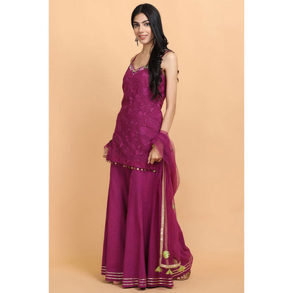 Arpita Sulakshana Wine Kurta Sharara with Dupatta (Set of 3)