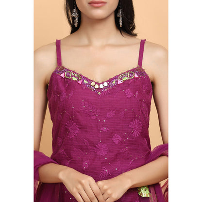 Arpita Sulakshana Wine Kurta Sharara with Dupatta (Set of 3)