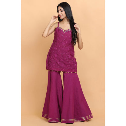 Arpita Sulakshana Wine Kurta Sharara with Dupatta (Set of 3)