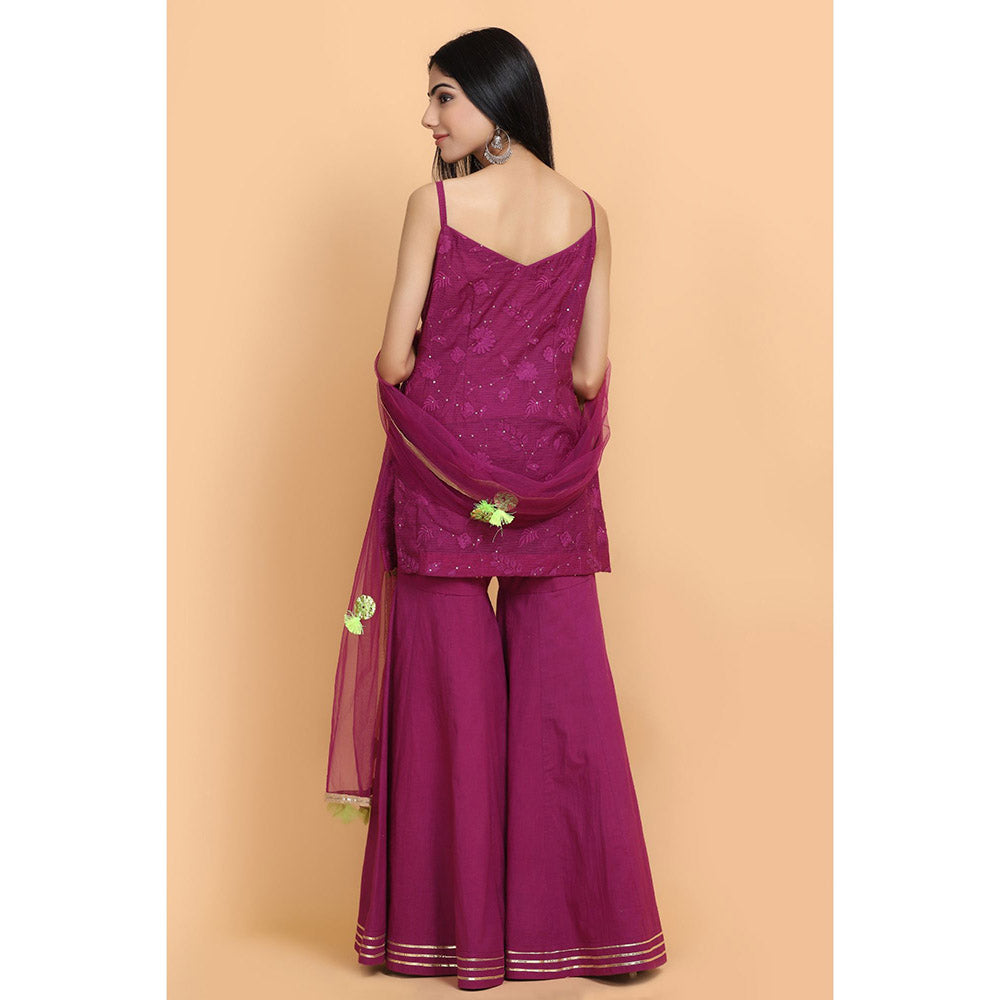 Arpita Sulakshana Wine Kurta Sharara with Dupatta (Set of 3)