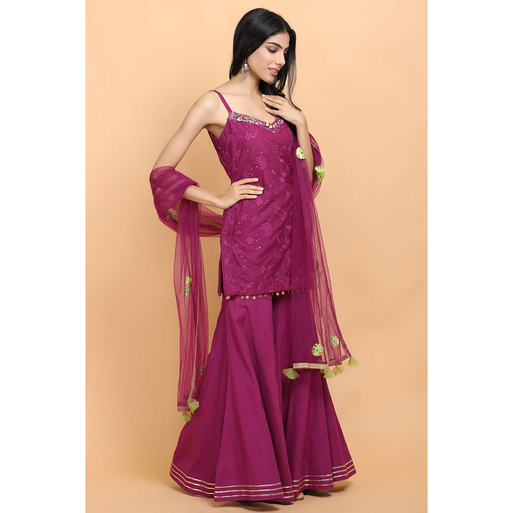Arpita Sulakshana Wine Kurta Sharara with Dupatta (Set of 3)
