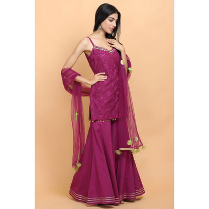 Arpita Sulakshana Wine Kurta Sharara with Dupatta (Set of 3)