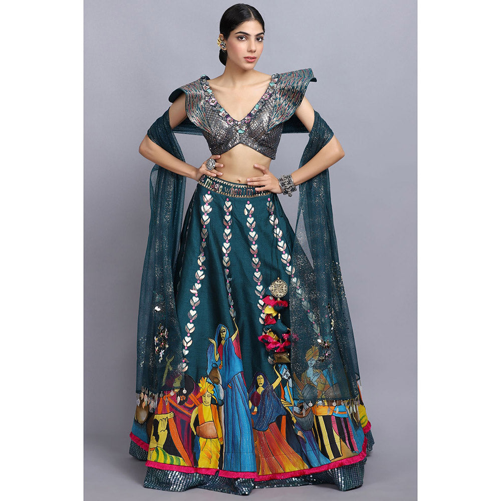 Arpita Sulakshana Signature Handpainted Lehenga Blouse and Dupatta (Set of 3)