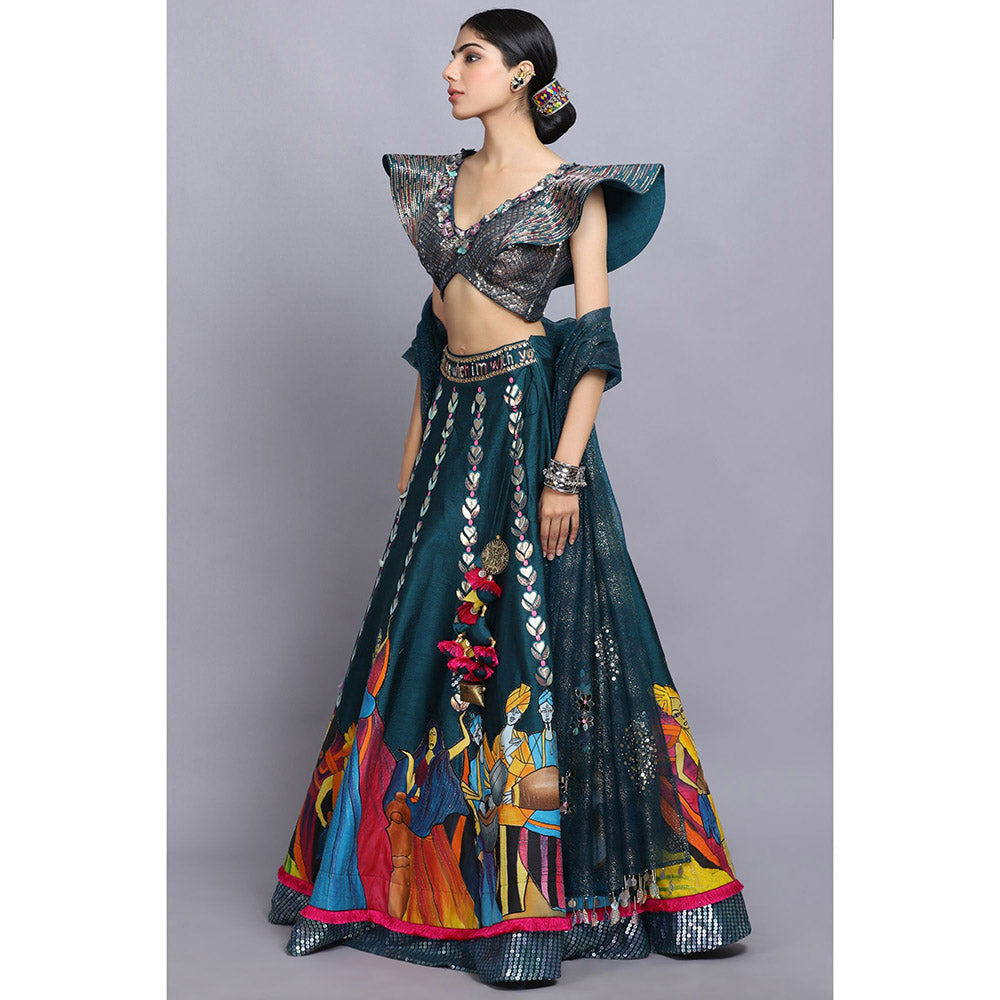 Arpita Sulakshana Signature Handpainted Lehenga Blouse and Dupatta (Set of 3)