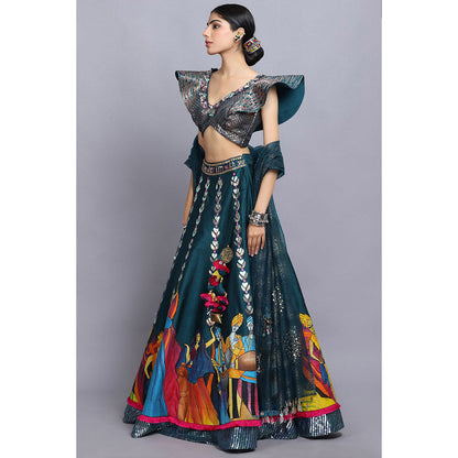 Arpita Sulakshana Signature Handpainted Lehenga Blouse and Dupatta (Set of 3)