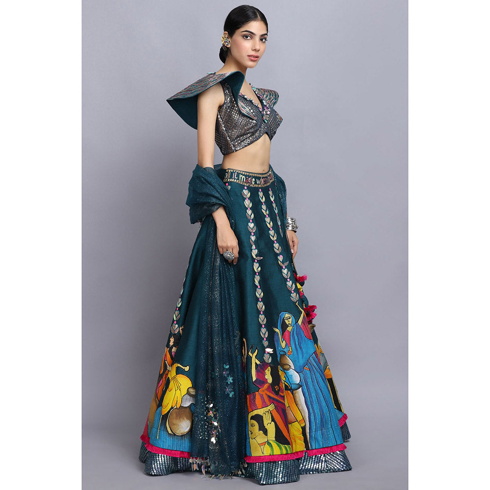 Arpita Sulakshana Signature Handpainted Lehenga Blouse and Dupatta (Set of 3)