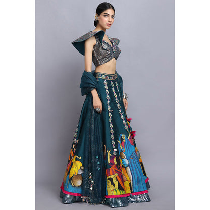 Arpita Sulakshana Signature Handpainted Lehenga Blouse and Dupatta (Set of 3)