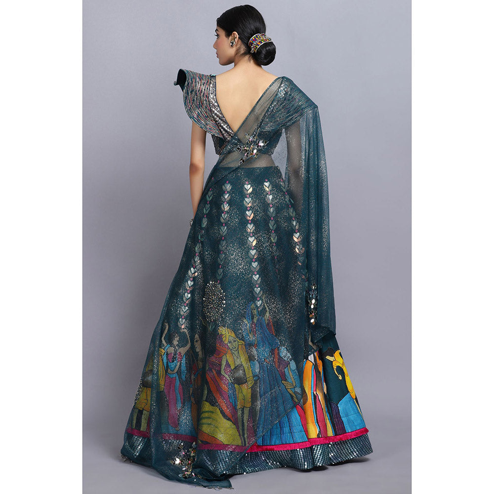 Arpita Sulakshana Signature Handpainted Lehenga Blouse and Dupatta (Set of 3)