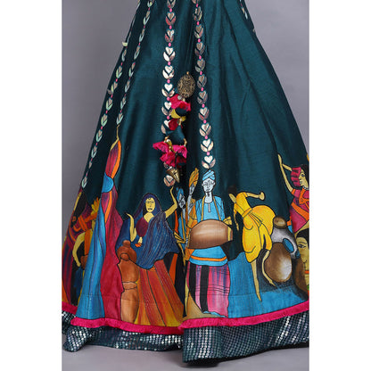 Arpita Sulakshana Signature Handpainted Lehenga Blouse and Dupatta (Set of 3)