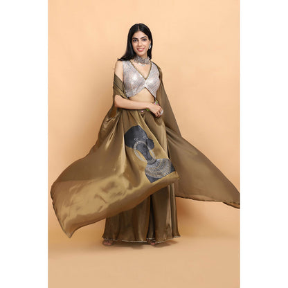Arpita Sulakshana Olive Handpainted Top and Palazzo with Cape (Set of 3)