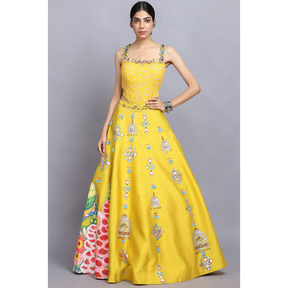 Arpita Sulakshana Yellow Handpainted Lehenga Blouse with Dupatta (Set of 3)