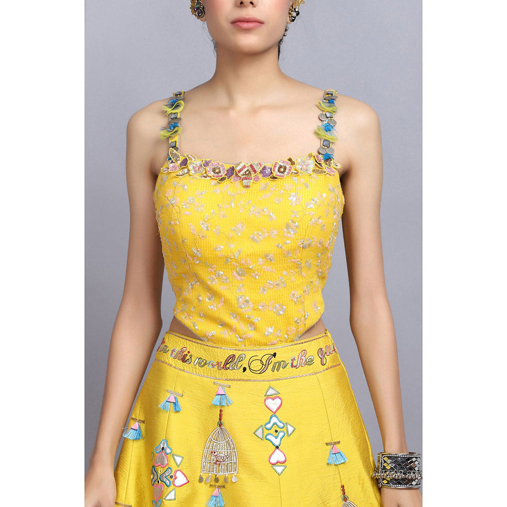 Arpita Sulakshana Yellow Handpainted Lehenga Blouse with Dupatta (Set of 3)