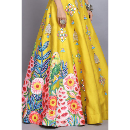 Arpita Sulakshana Yellow Handpainted Lehenga Blouse with Dupatta (Set of 3)