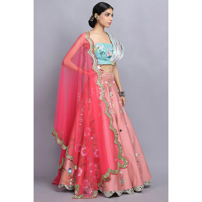 Arpita Sulakshana Peach Handpainted Lehenga Blouse with Dupatta (Set of 3)