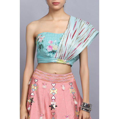 Arpita Sulakshana Peach Handpainted Lehenga Blouse with Dupatta (Set of 3)