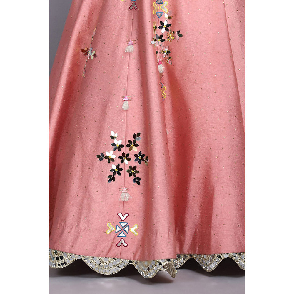 Arpita Sulakshana Peach Handpainted Lehenga Blouse with Dupatta (Set of 3)