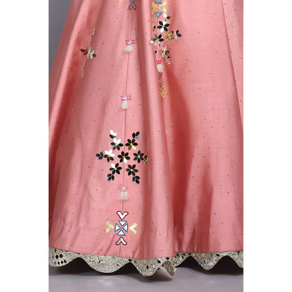 Arpita Sulakshana Peach Handpainted Lehenga Blouse with Dupatta (Set of 3)
