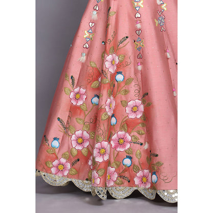 Arpita Sulakshana Peach Handpainted Lehenga Blouse with Dupatta (Set of 3)