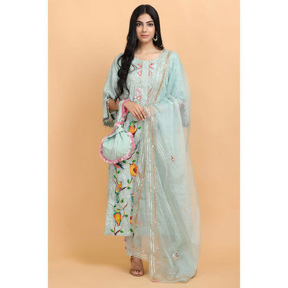 Arpita Sulakshana Blue Handpainted Kurta Pant with Dupatta (Set of 3)