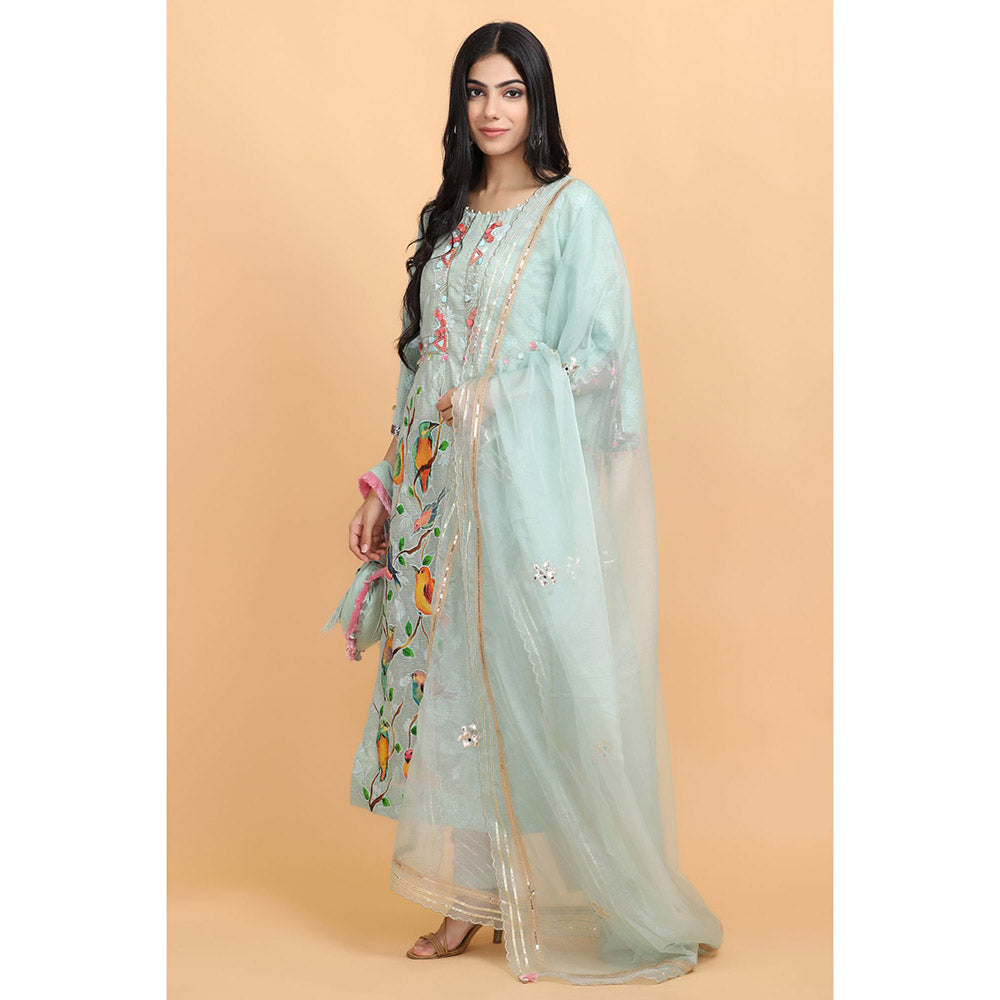 Arpita Sulakshana Blue Handpainted Kurta Pant with Dupatta (Set of 3)