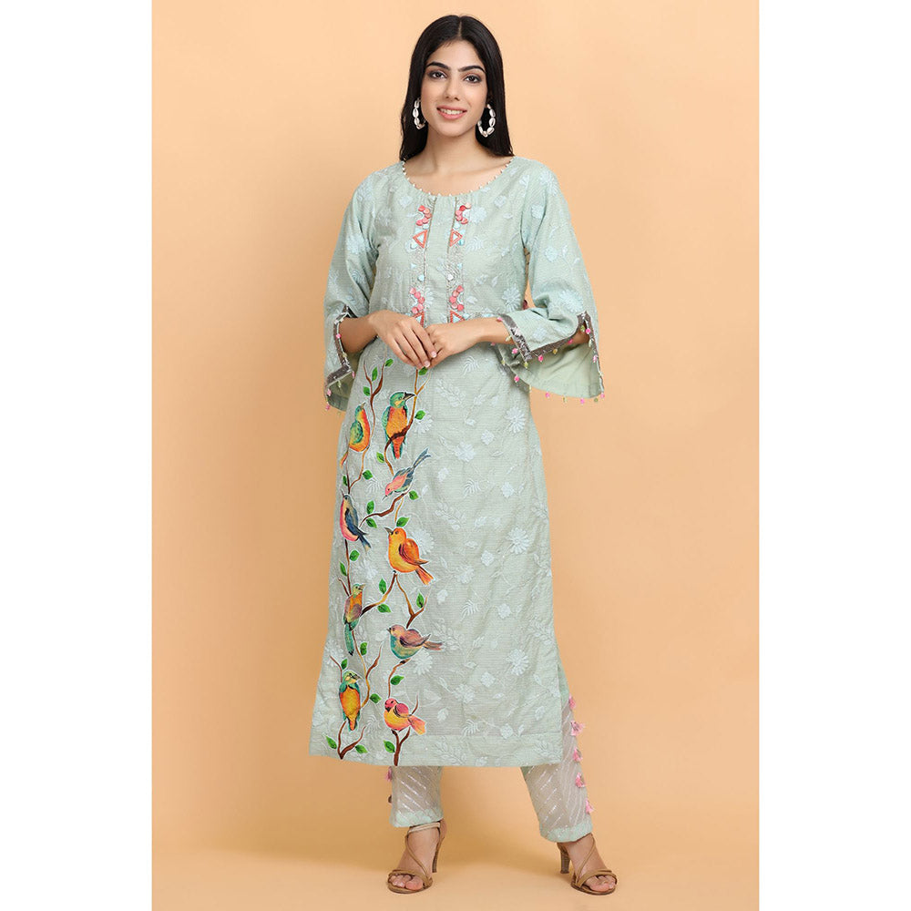 Arpita Sulakshana Blue Handpainted Kurta Pant with Dupatta (Set of 3)