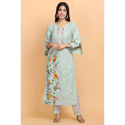 Arpita Sulakshana Blue Handpainted Kurta Pant with Dupatta (Set of 3)