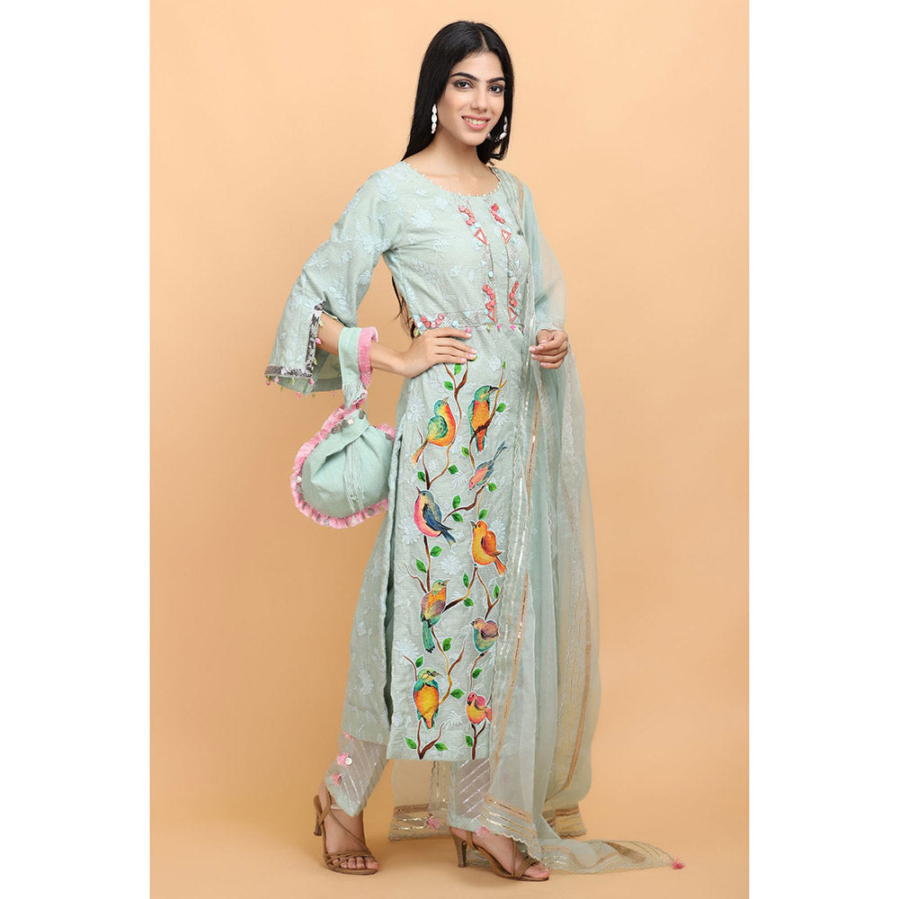 Arpita Sulakshana Blue Handpainted Kurta Pant with Dupatta (Set of 3)