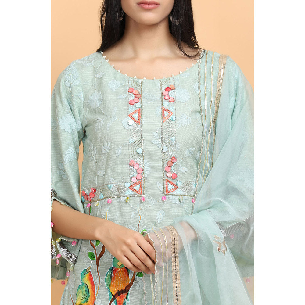 Arpita Sulakshana Blue Handpainted Kurta Pant with Dupatta (Set of 3)