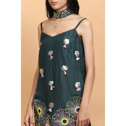 Arpita Sulakshana Bottle Green Silk Kurta Sharara with Dupatta (Set of 3)