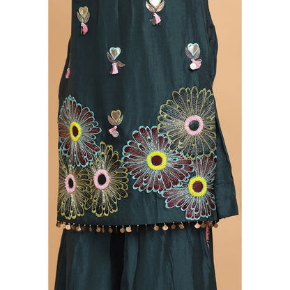Arpita Sulakshana Bottle Green Silk Kurta Sharara with Dupatta (Set of 3)