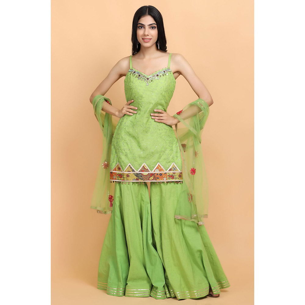 Arpita Sulakshana Neon Green Kota Kurta Sharara with Dupatta (Set of 3)