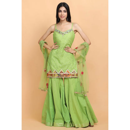 Arpita Sulakshana Neon Green Kota Kurta Sharara with Dupatta (Set of 3)