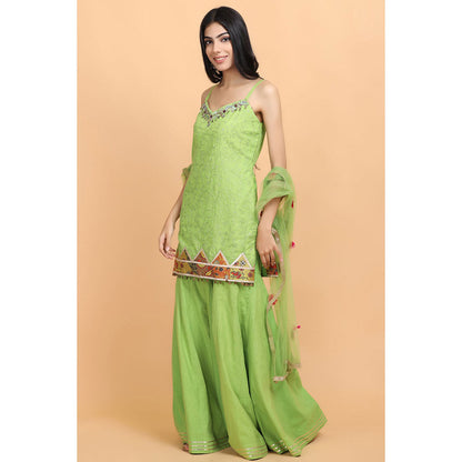 Arpita Sulakshana Neon Green Kota Kurta Sharara with Dupatta (Set of 3)