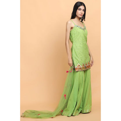 Arpita Sulakshana Neon Green Kota Kurta Sharara with Dupatta (Set of 3)