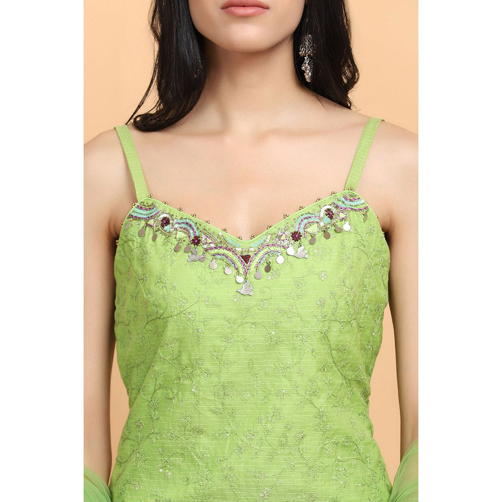 Arpita Sulakshana Neon Green Kota Kurta Sharara with Dupatta (Set of 3)