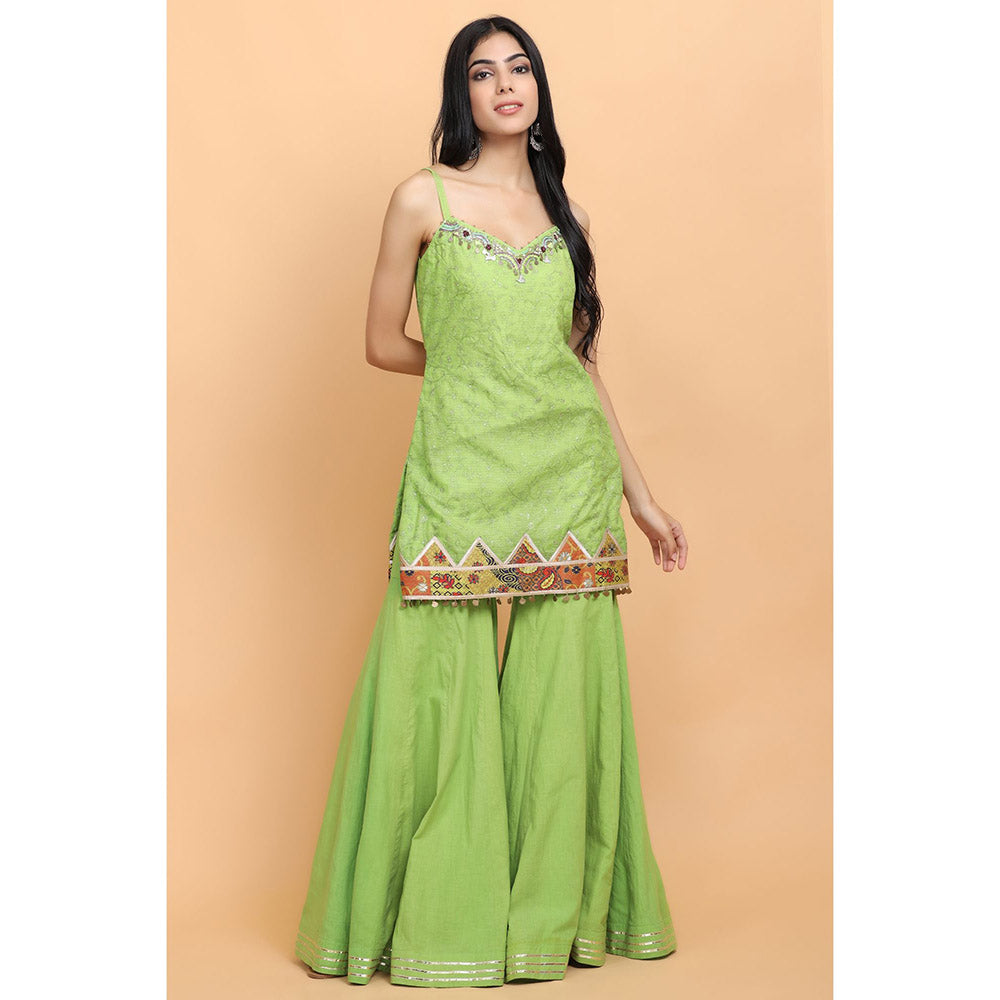 Arpita Sulakshana Neon Green Kota Kurta Sharara with Dupatta (Set of 3)