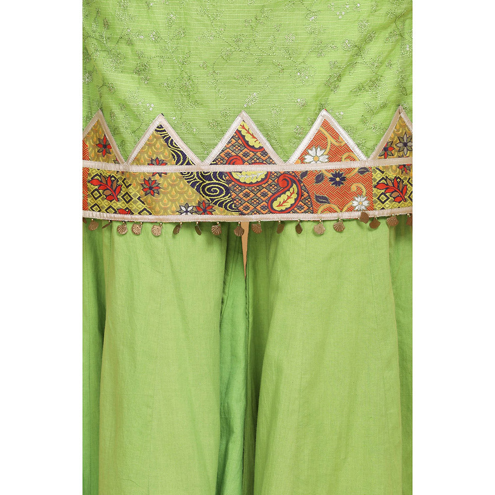 Arpita Sulakshana Neon Green Kota Kurta Sharara with Dupatta (Set of 3)