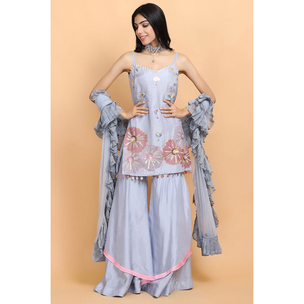Arpita Sulakshana Ice Blue Silk Kurta Sharara with Dupatta (Set of 3)
